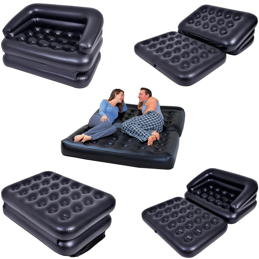 Denny Int Ltd 5 In 1 Inflatable Double Sofa Airbed Couch Lounger Mattress Blow Up Black