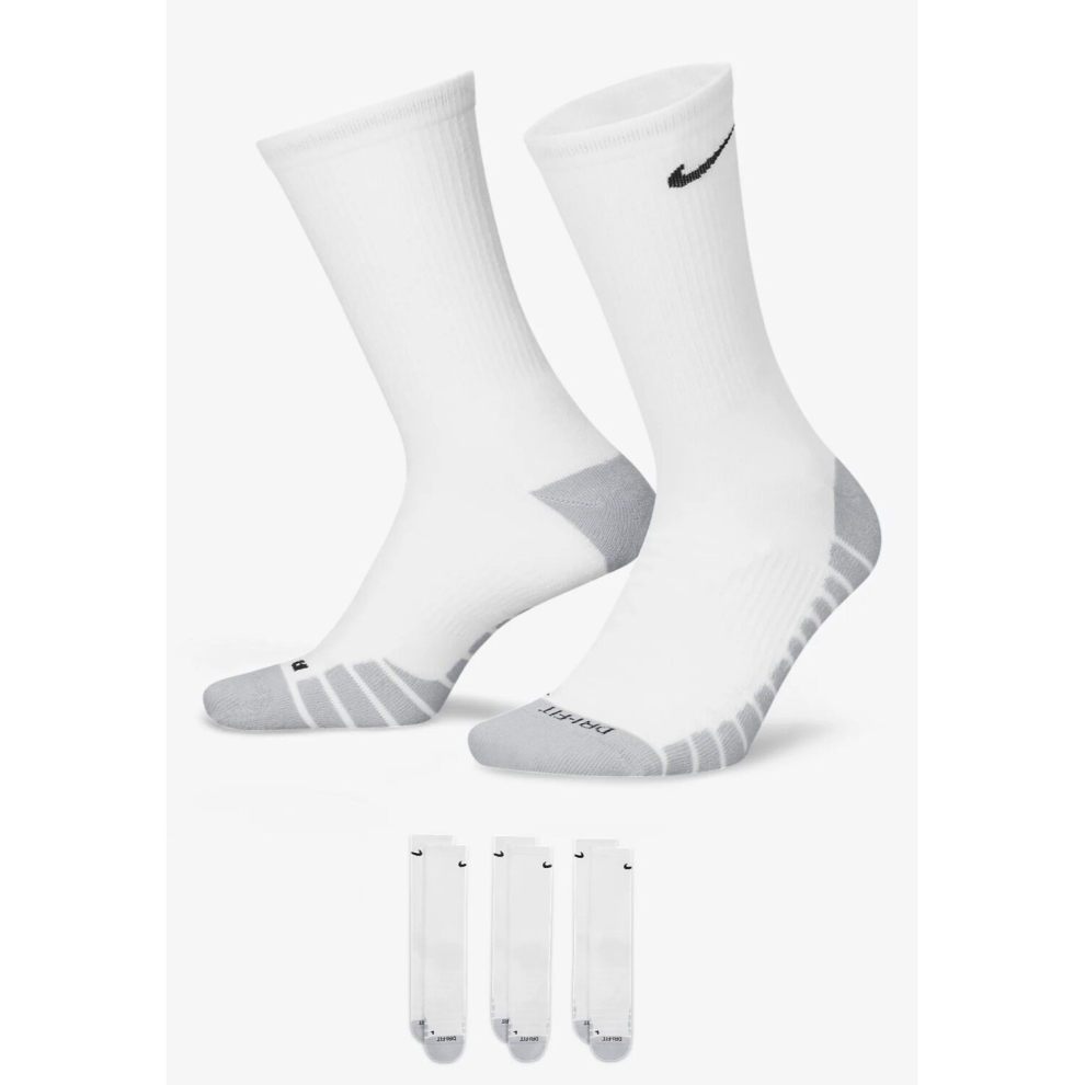 Nike (White, M (Uk5 - Uk8)) Dri Fit Mens Cushion Crew Socks Sx5547