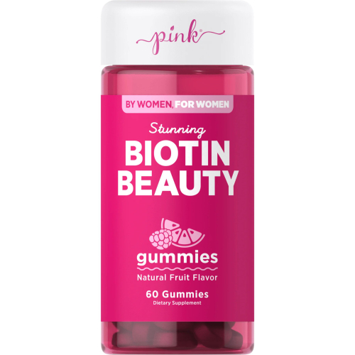 Pink, Stunning Biotine schoonheidsgummies, Natuurlijk fruit, 60 gummies