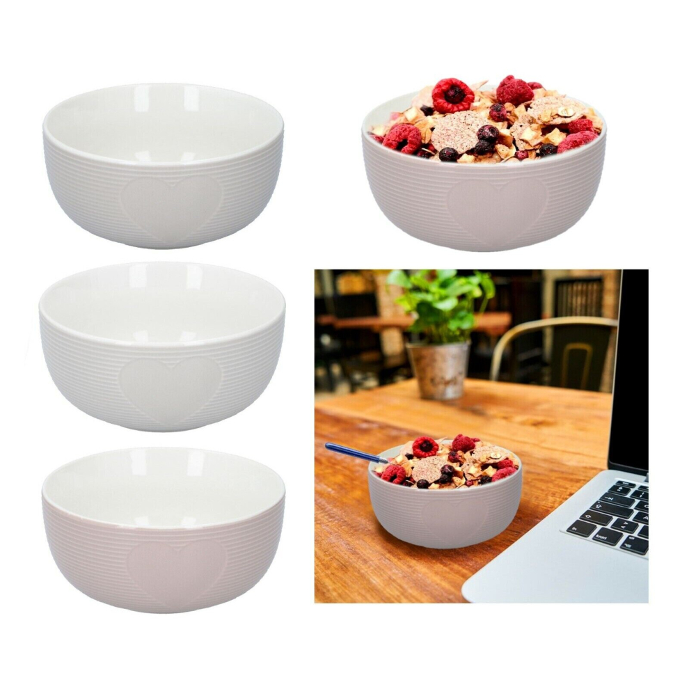 Edco Cereal Bowls 3-Piece Round Breakfast Soup Bowls Love Heart 14Cm