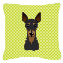 Checkerboard Lime Green Min Pin Fabric Decorative Pillow- 18 x 18 In.