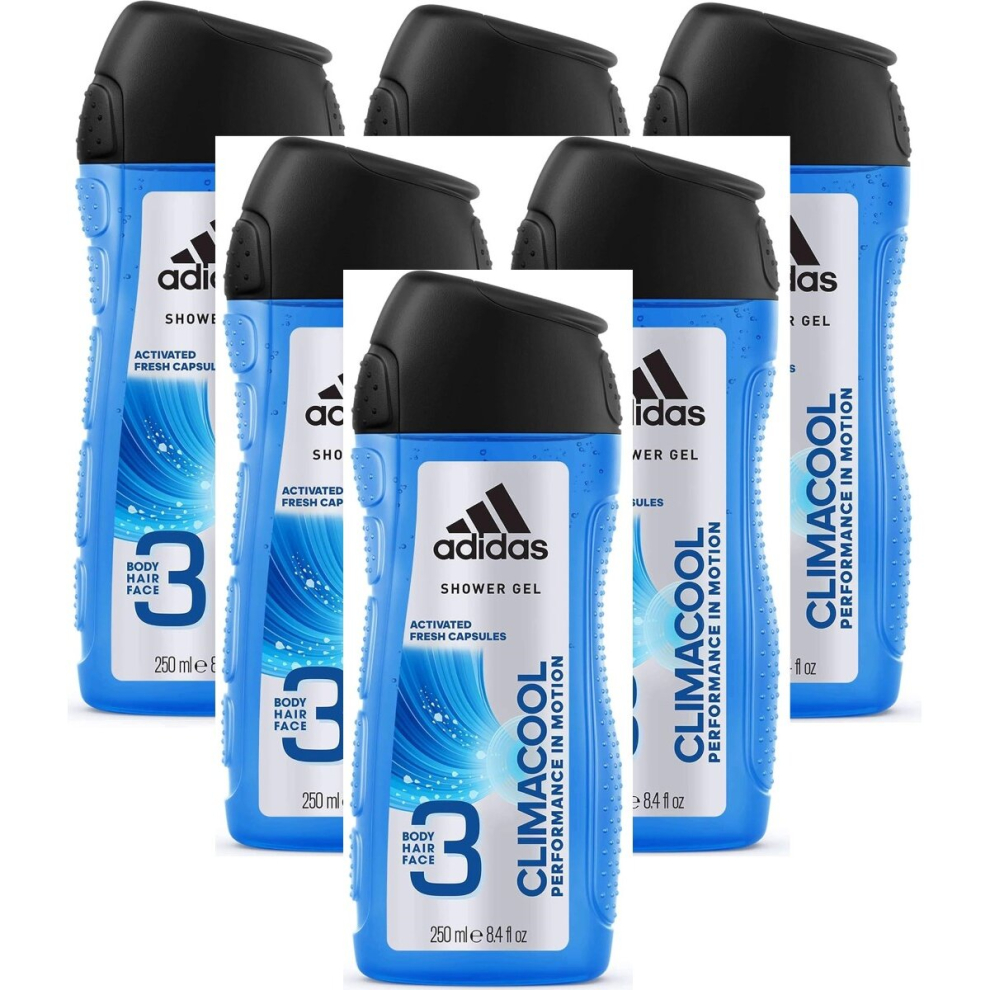 6 x Adidas Body Hair Face Shower Gel  Activated Fresh Capsules  250ml  - Climacool