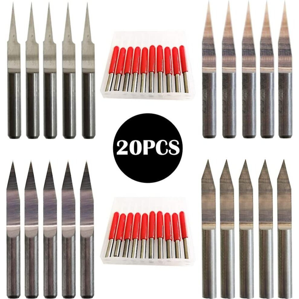20Pcs Engraving Bits 0.1Mm 0.2Mm Cnc 3.175Mm 10 15 20 30 Carbide Engraving Bit Circuit Board Cnc Router Blade 9444929224740
