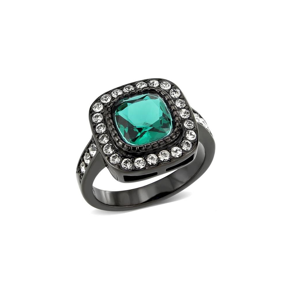 Photos - Ring IP Black Ion Plating Stainless Steel  with Synthetic, Blue Zircon - Size 9