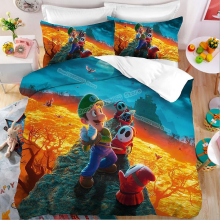 (AU Double-180x210cm, Mario-8) Super Mario Movie Quilt Cover Luigi Princess Peach Kids Bedding Set Boys Girls Duvet Cover Child Bedroom Bedclothes Pillowcase