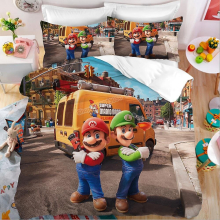 (EU Single-135x200cm, Mario-4) Super Mario Movie Quilt Cover Luigi Princess Peach Kids Bedding Set Boys Girls Duvet Cover Child Bedroom Bedclothes Pillowcase