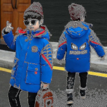 (blue, 120cm (4-5years)) Kids Boys Spiderman Hooded Jacket Winter Coat Parka Outerwear