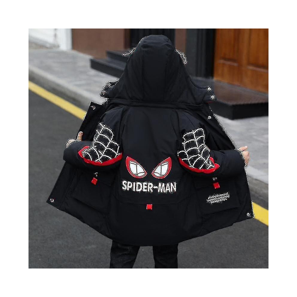 (black, 120cm (4-5years)) Kids Boys Spiderman Hooded Jacket Winter Coat Parka Outerwear