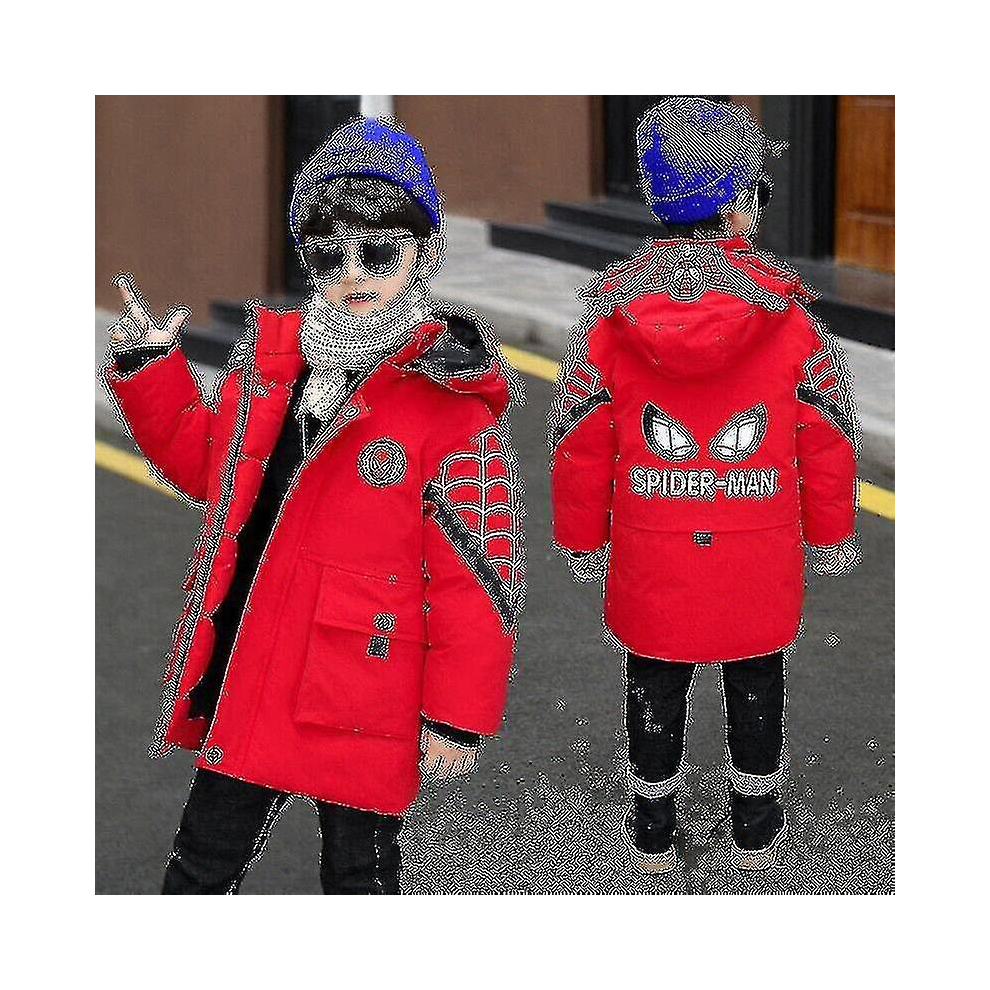 (red, 140cm (8-9years)) Kids Boys Spiderman Hooded Jacket Winter Coat Parka Outerwear