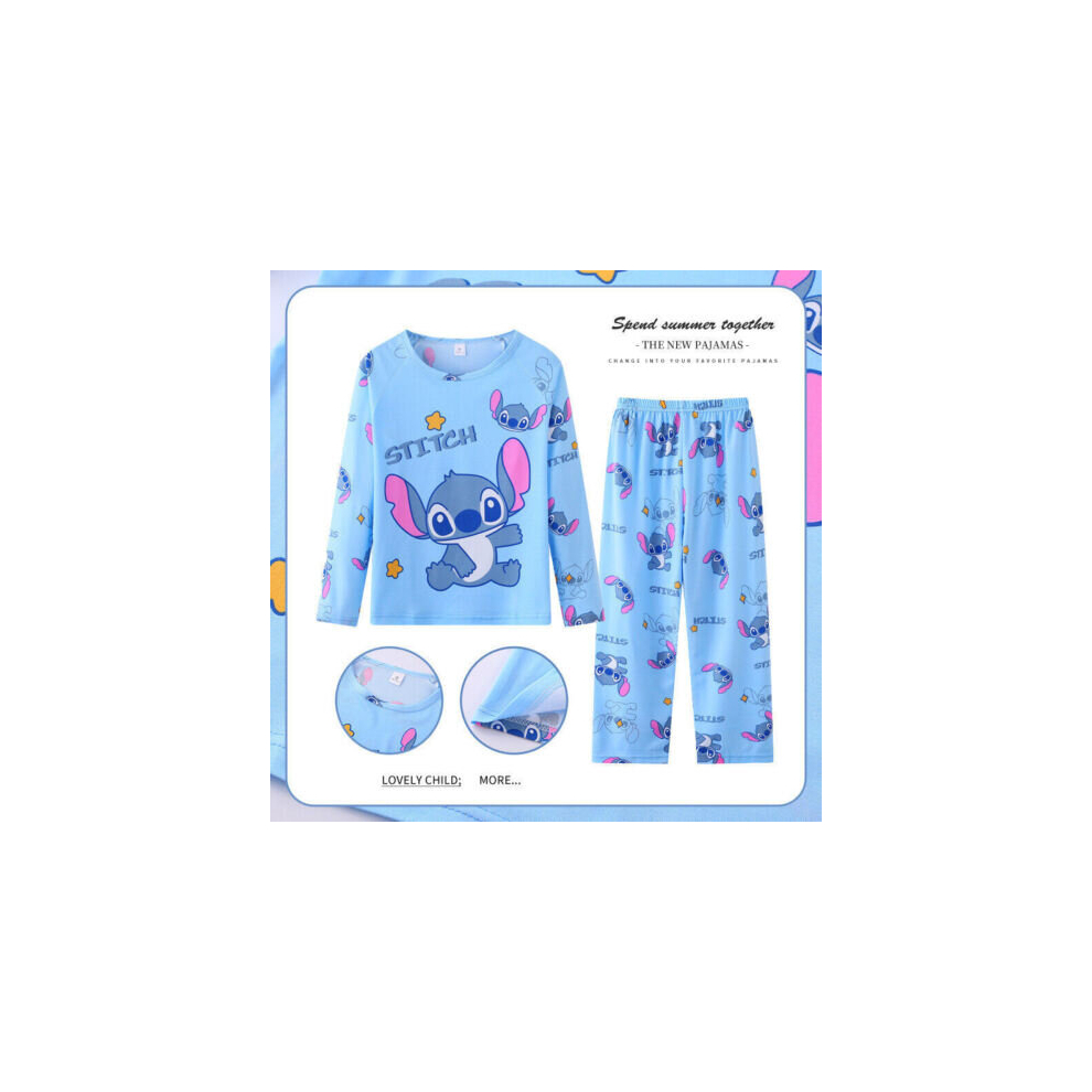 (B, 14/Height:120-125cm) Kid Pyjamas Cartoon Stitch Print Contrast PJs 2PCS
