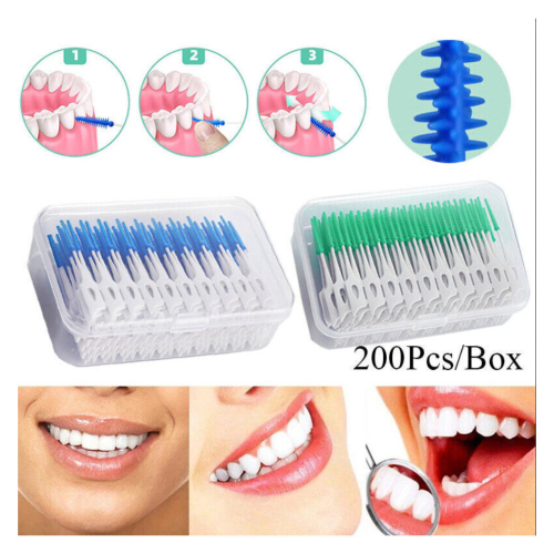 (Green) 200 Pcs Interdental Stick Interdental Brushes