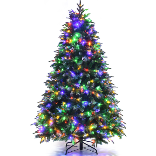Costway 6FT Pre-Lit Artificial Christmas Tree Snowy Xmas Tree 11 Lighting Modes