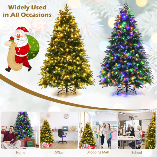 Costway 6FT Pre-Lit Artificial Christmas Tree Snowy Xmas Tree 11 Lighting Modes 1