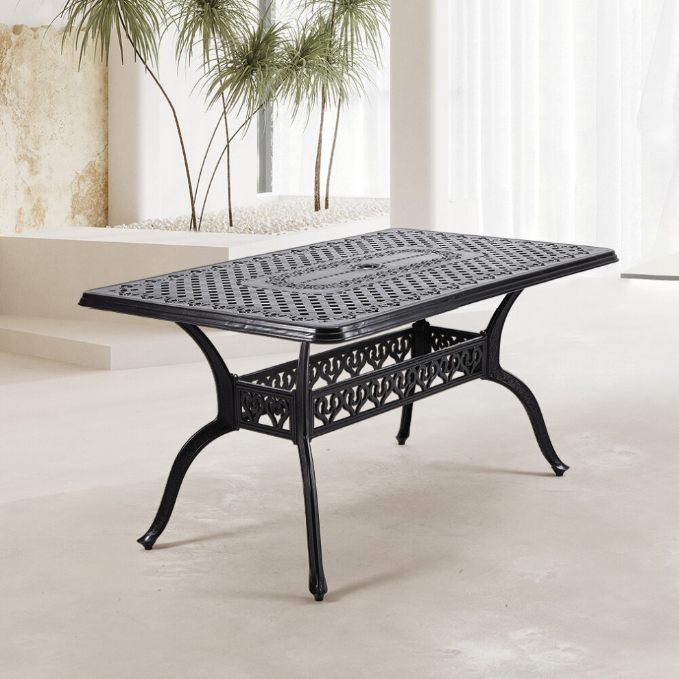 Outdoor Cast Aluminum Square Patio Table with Umbrella Hole