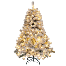 4.5FT Pre-Lit Flocked Christmas Tree Snowy Xmas Tree w/ 150 LED Lights