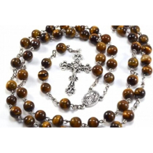 Tigers Eye Catholic Rosary for Baptism or First Communion, Boys Rosary Necklace