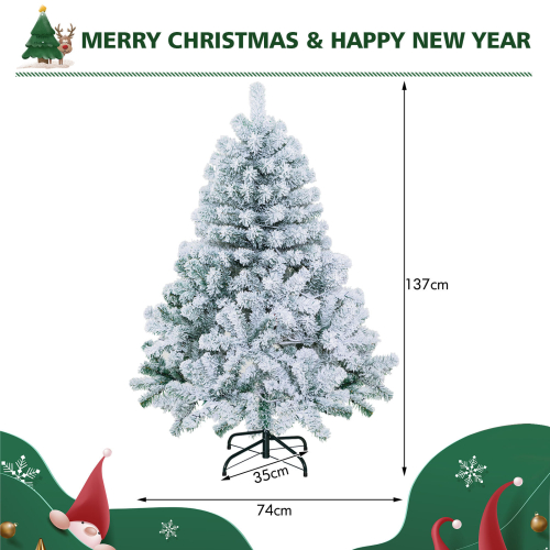 Costway 4.5FT Pre-Lit Flocked Christmas Tree Snowy Xmas Tree w/ 150 LED Lights 1