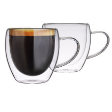 (250ml x 2PC - Handle) Double Wall Insulated Glasses Coffee Glass Mug Tea
