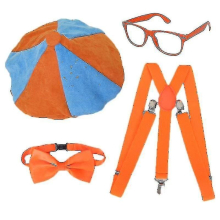 Costume Cosplay Accessories Perfect For Dressing Up And Playing - Including The Iconic Orange Bow Tie, Suspenders, Hat And Glasses