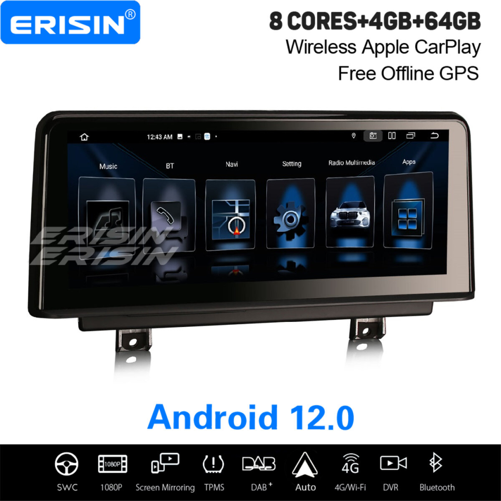 10.25" IPS 8-Core Android 12 Car Stereo For BMW 3er F30 F31 F34 4er F32 F33 F36 F80 F82 NBT DAB+ Satnav CarPlay WiFi 4GB+64GB