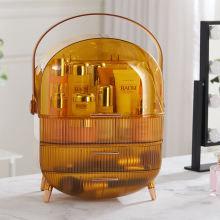(Transparent Yellow) Make Up Cosmetic Organiser Tidy Storage with Handle Drawers