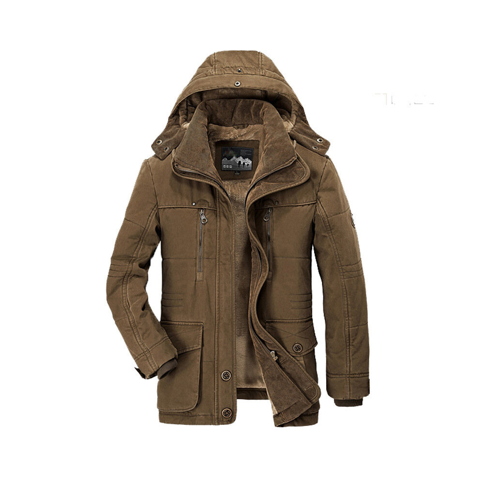 (Brown, L) Mens Coats Winter Padded Jacket Warm Casual Overcoat Thick Thermal Outwear with Hood Vintage Coat