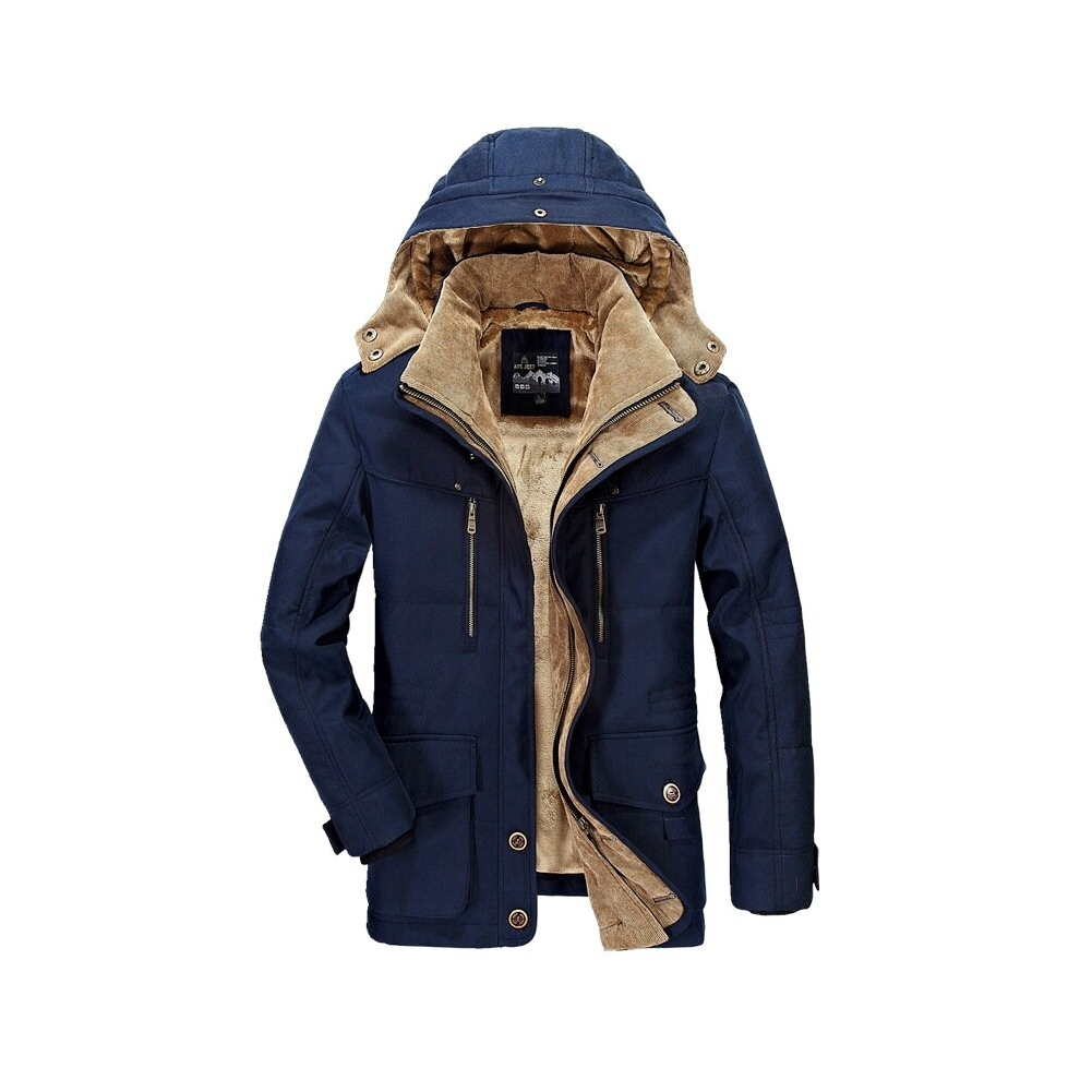 (Blue, M) Mens Coats Winter Padded Jacket Warm Casual Overcoat Thick Thermal Outwear with Hood Vintage Coat