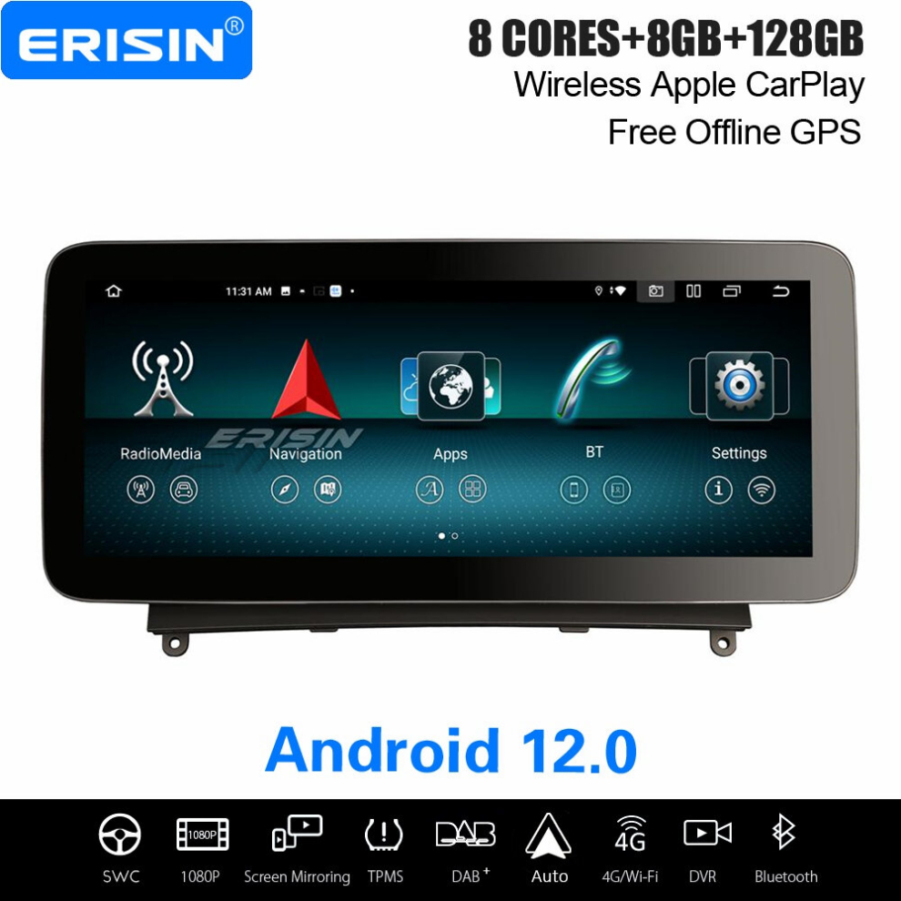 12.3" Ips 8-Core Android 12 Car Stereo For Mercedes Benz C-Class S204 W204 Ntg 4.0 Dab+ Satnav Carplay Wifi 8Gb+128Gb 737655236859