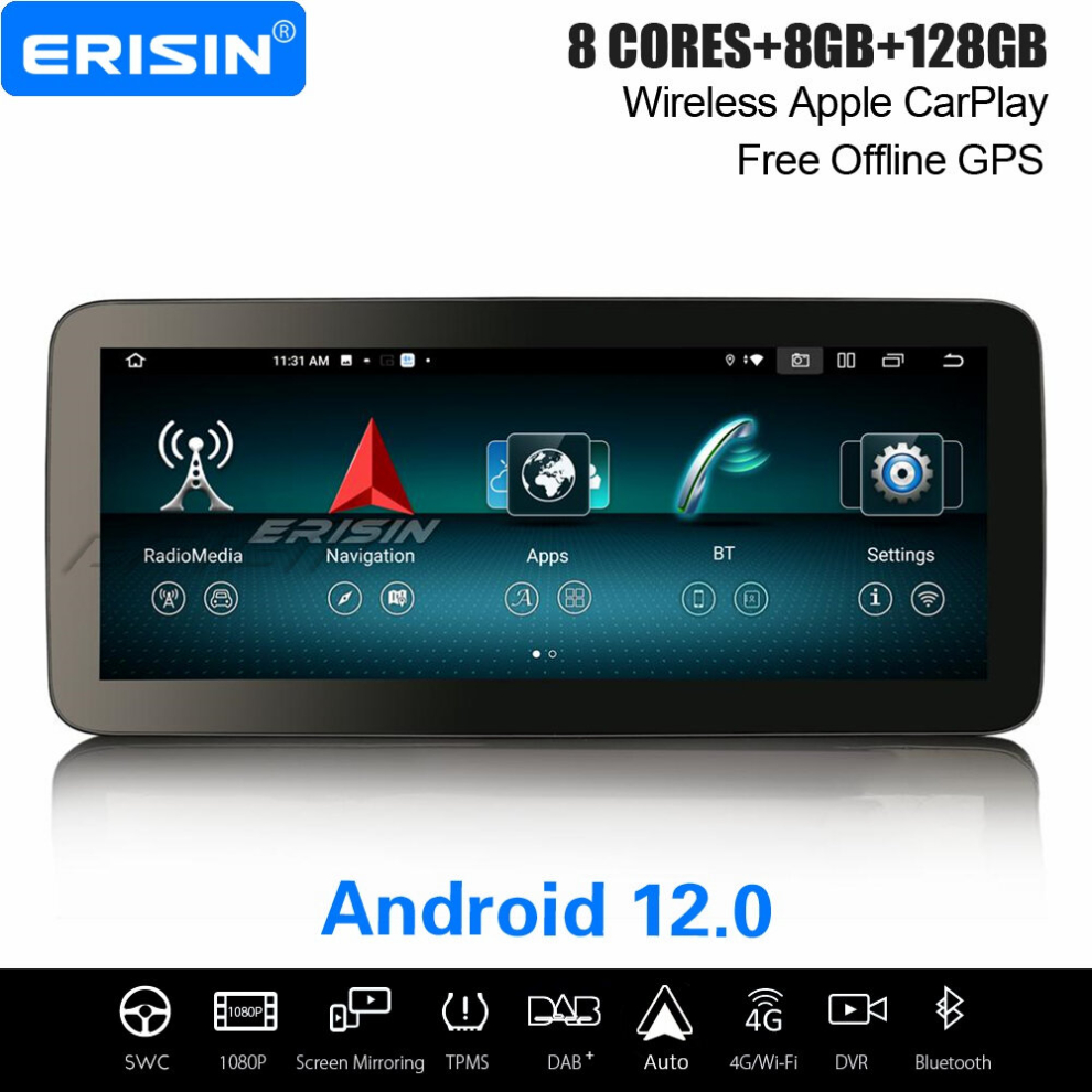 12.3" IPS 8-Core Android 12 Car Stereo For Mercedes Benz C/GLC/V/X-Class W205 X253 DAB+ Satnav CarPlay WiFi 8GB+128GB