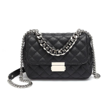 Leather Quilted Shoulder Handbags Classical Crossbody Purse With Metal Chain Black