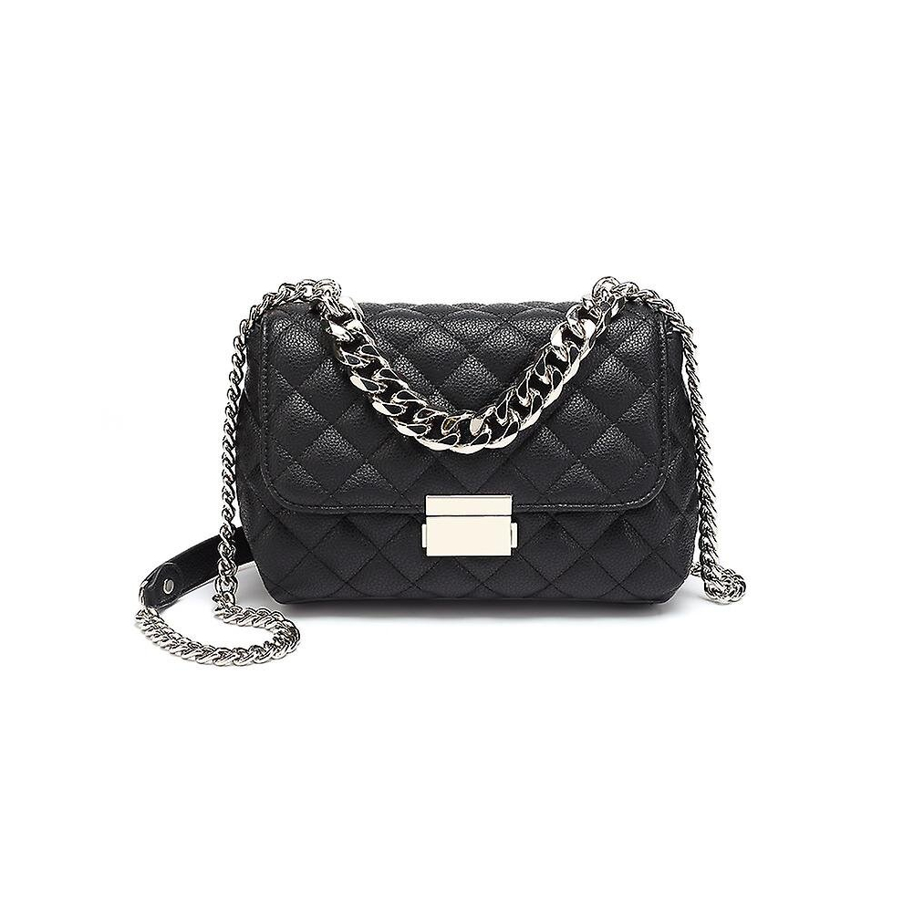 Leather Quilted Shoulder Handbags Classical Crossbody Purse With Metal Chain Black