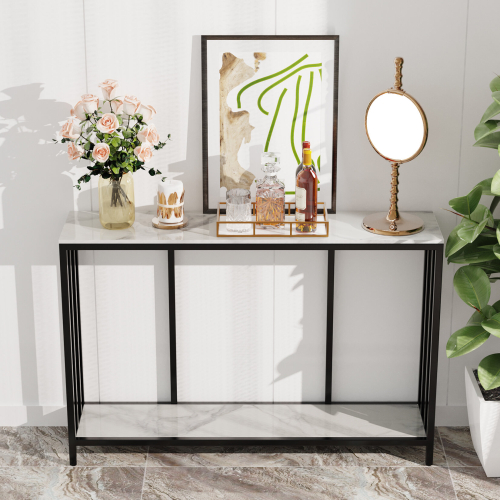120cm Long 2 Tier Console Entry Table with Metal Black Frame SofaTable 2