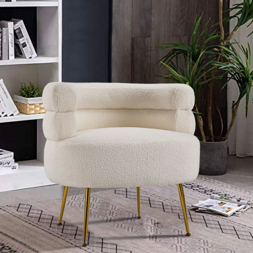 Living And Home Curved Upholstered Single Sofa Accent Chair, Beige 1