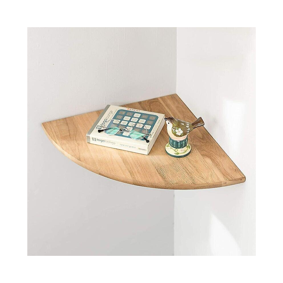 Floating Corner Shelf In Rustic Oak With Rounded End For Speakers, Books, Decorations And Bathroom, Oak Wood, Oak 9444929360271