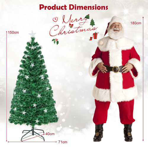 Costway 5FT Pre-Lit Christmas Tree Fiber Optics Xmas Tree with 8 Lighting Modes 2