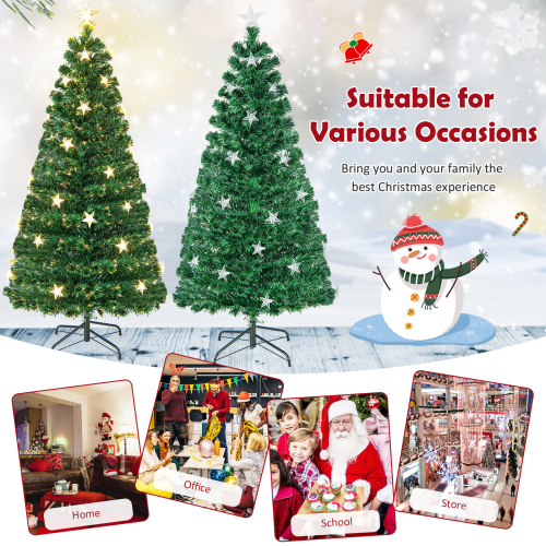 Costway 5FT Pre-Lit Christmas Tree Fiber Optics Xmas Tree with 8 Lighting Modes 1