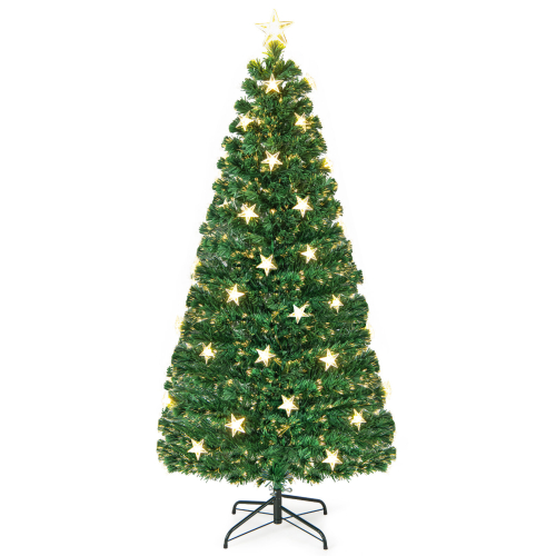 Costway 6FT Pre-Lit Christmas Tree Fiber Optics Xmas Tree with 8 Lighting Modes