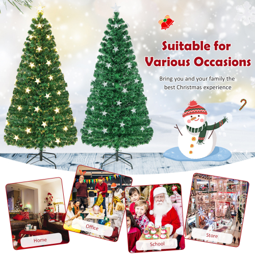 Costway 6FT Pre-Lit Christmas Tree Fiber Optics Xmas Tree with 8 Lighting Modes 1