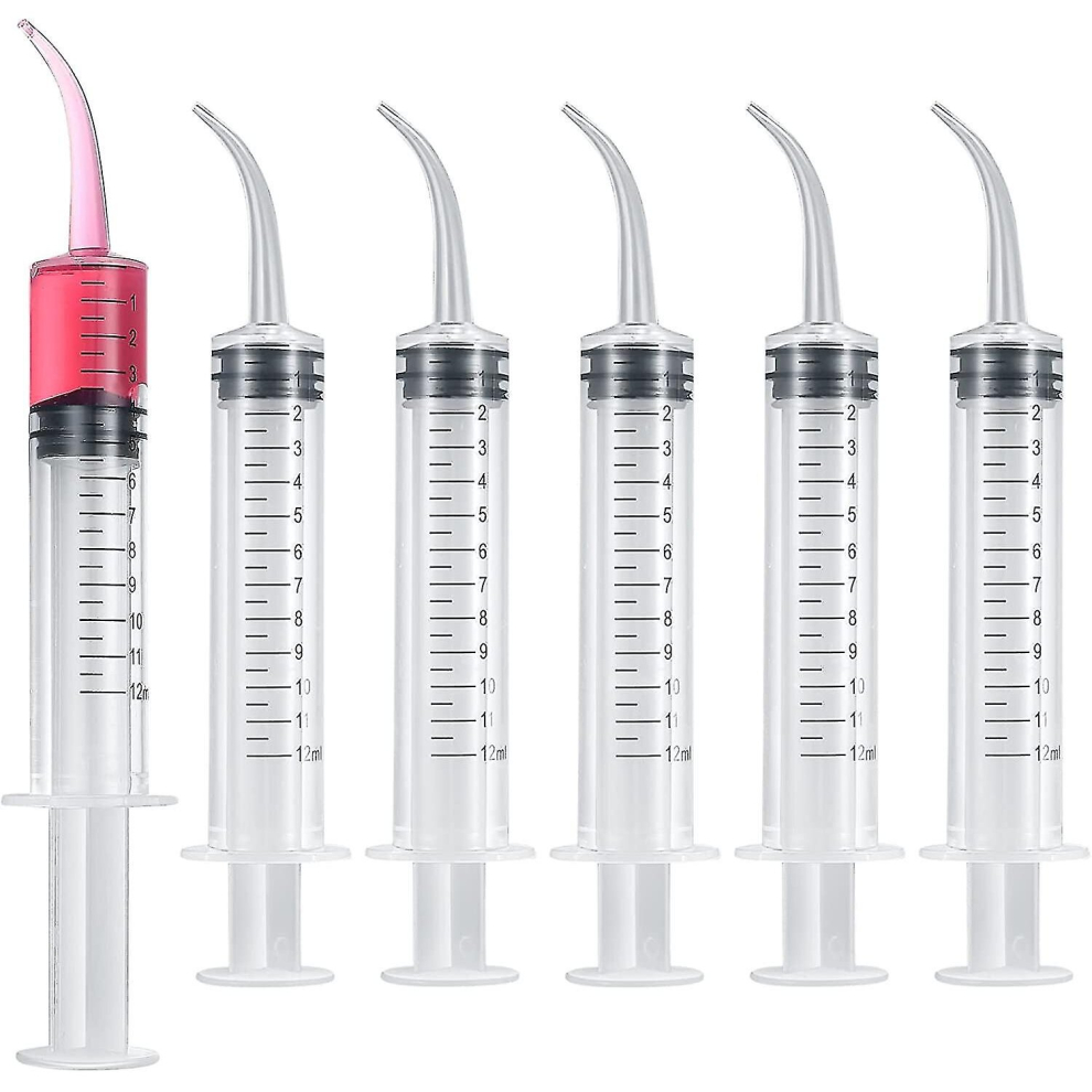 6 Pcs 12ml Dental Syringes, Dental Irrigation Syringes, Graduated Oral Irrigator Syringe With Curved Tip For Dental Cleaning Care