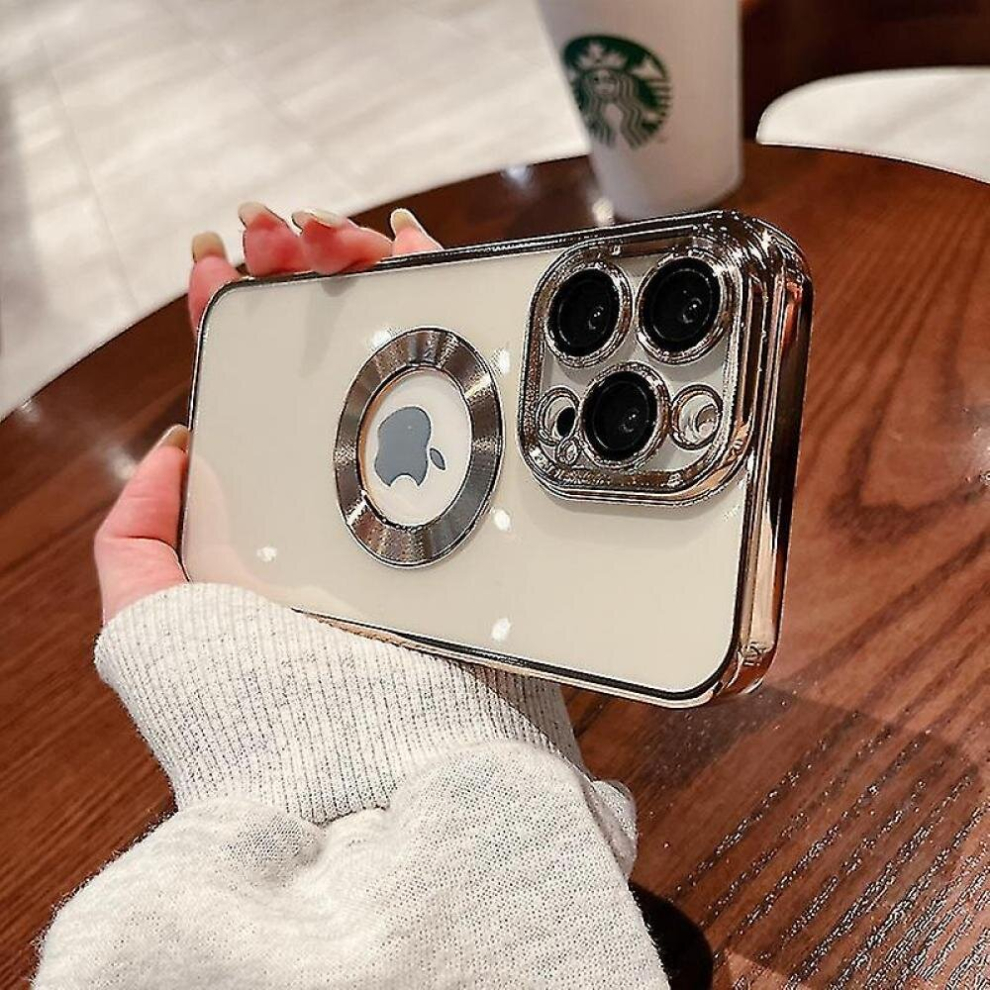 (Compatible iPhone 12 mini, Gold) Electroplated Phone Case Compatible Iphone 11 12 13 14 Pro Max Xs X Xr 7 8 Plus Mini Hollow Out Transparent Cases Cover Mobile Phone Case