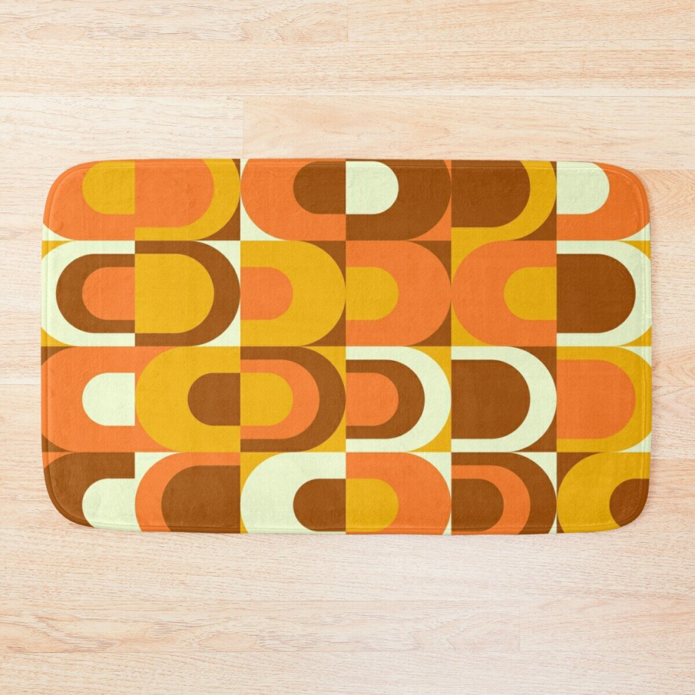 Bath Mat 70s Pattern Retro Inustrial in Orange and Brown Tones 20 x 31 inch Non-slip Bathroom