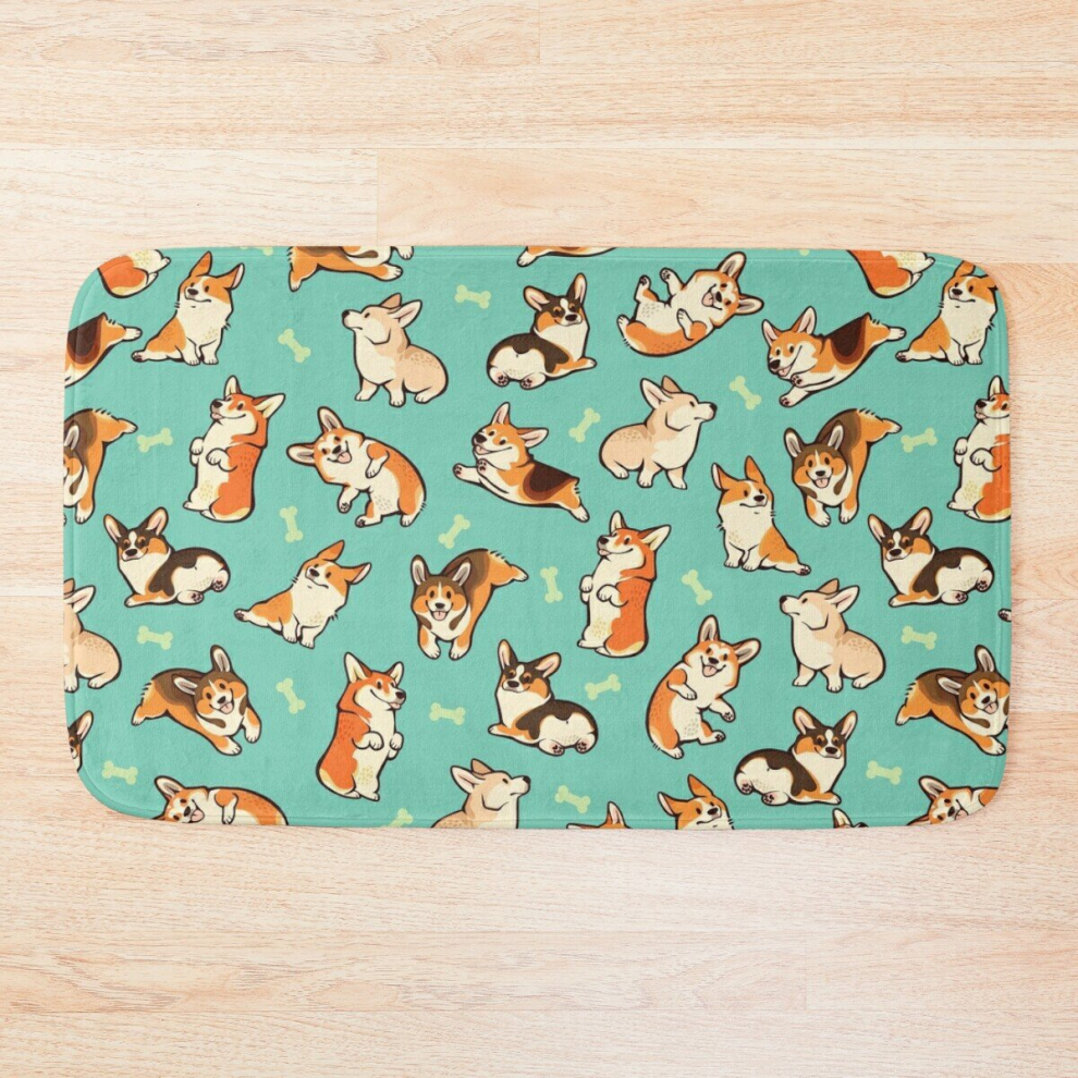 Bath Mat Jolly corgis in green 20 x 31 inch Non-slip Bathroom-image-OPC-PCPZ7VJ-NEW