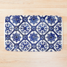 Bath Mat Blue and White Portuguese Tile 20 x 31 inch Non-slip Bathroom