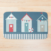 Bath Mat By The Sea Beach Huts 20x31 inch, Non-Slip, Machine Washable, 100% Polyester, TPR Backing, Ob-FG-RedBSBhMt1-1205573417.0099