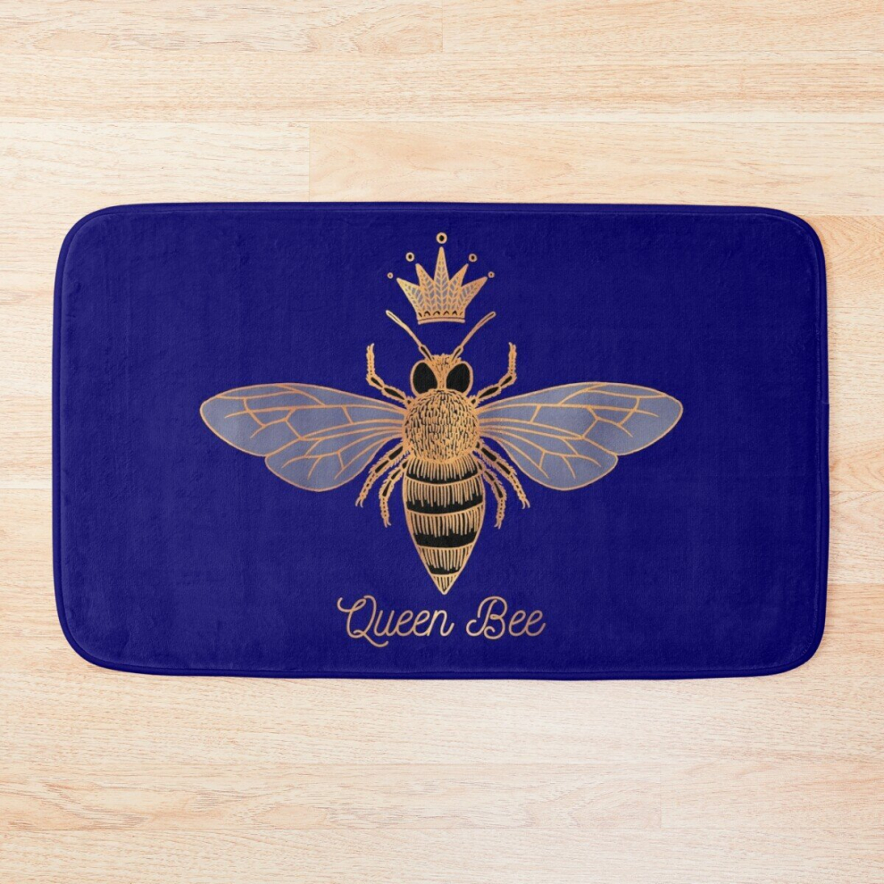 Bath Mat Queen Bee - Dark Indigo 20 x 31 inch Non-slip Bathroom