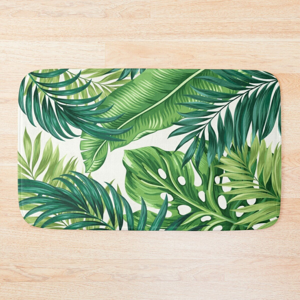 Bath Mat Green Tropical Leaves 20 x 31 inch Non-slip Bathroom