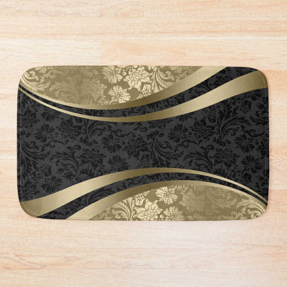 Bath Mat Gold Black Damasks Modern Geometric Shapes 20 x 31 inch Non-slip Bathroom-image-OPC-PCPZCM6-NEW
