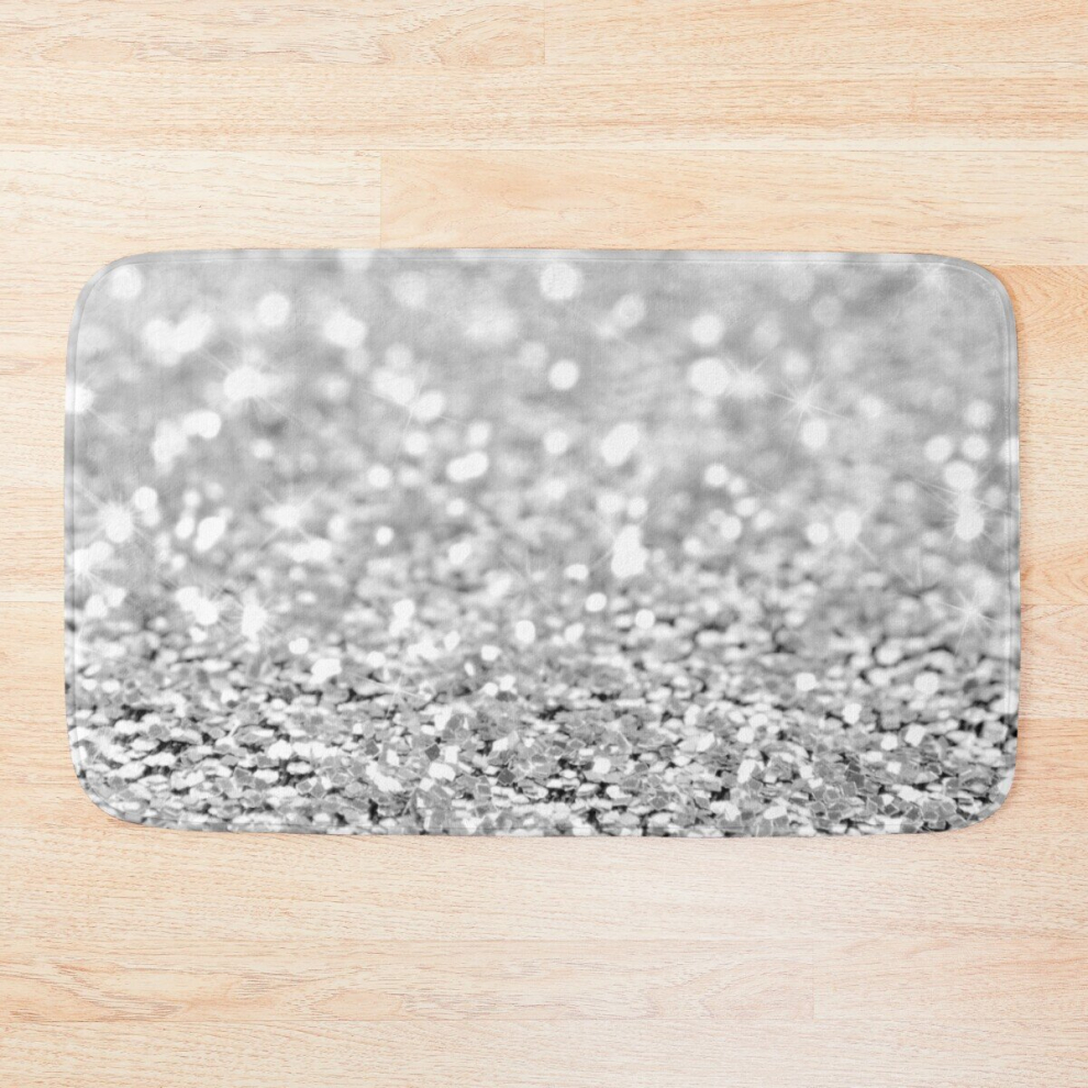 Bath Mat Sparkle Silver Crystals 20 x 31 inch Non-slip Bathroom