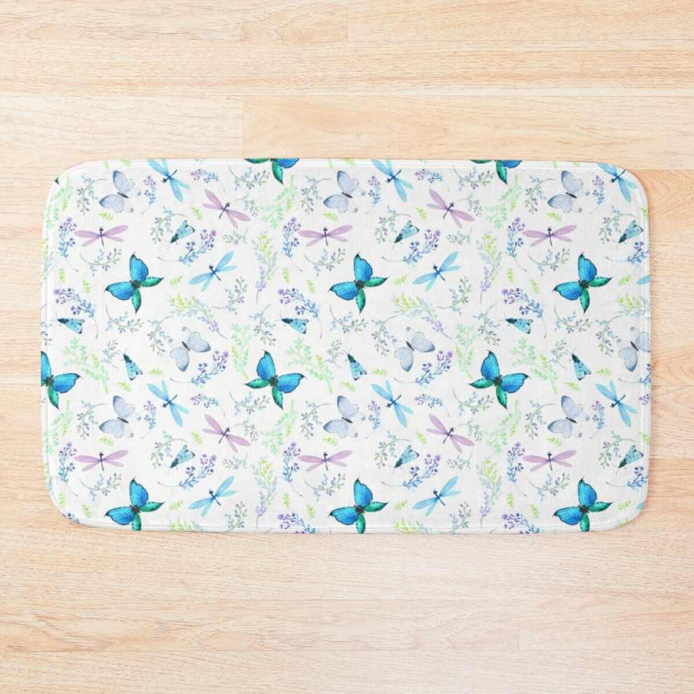 Bath Mat watercolor seamless pattern Butterflies and dragonflies 20 x 31 inch Non-slip Bathroom-image-OPC-PCPZF8C-NEW