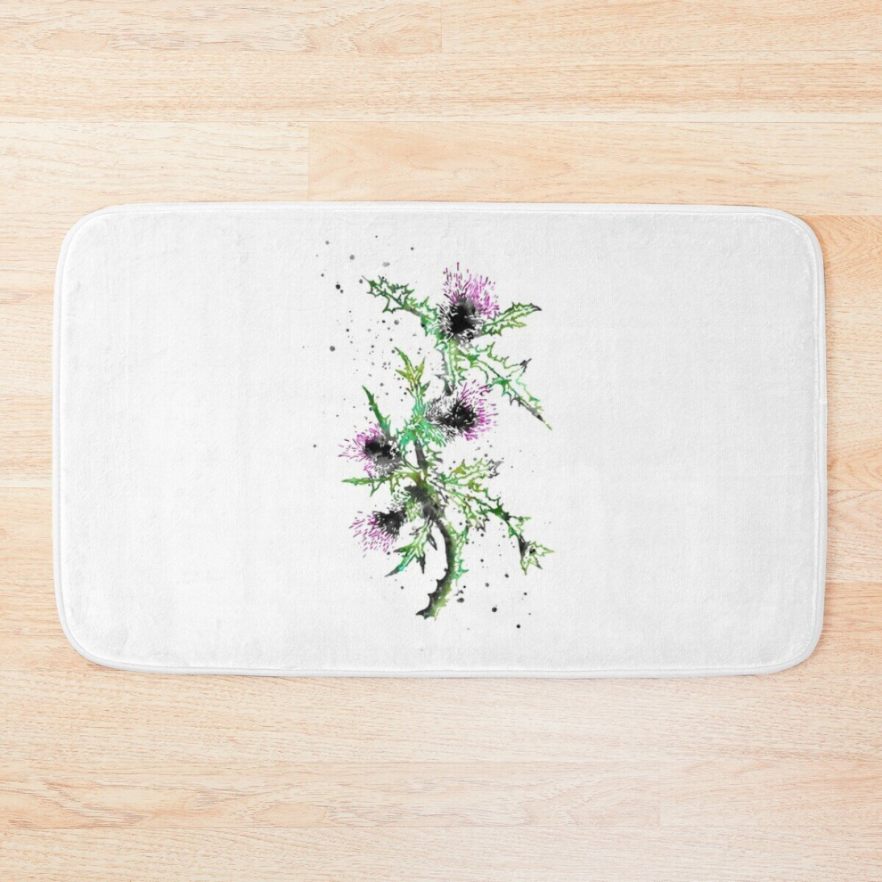 Bath Mat Scottish Thistle, watercolor Scottish Thistle 20 x 31 inch Non-slip Bathroom